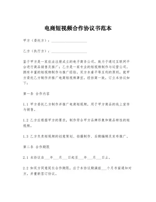 电商短视频合作协议书范本