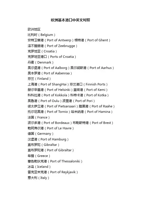 欧洲基本港口中英文对照