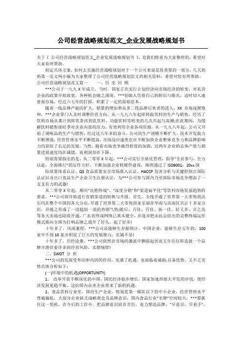 公司经营战略规划范文_企业发展战略规划书