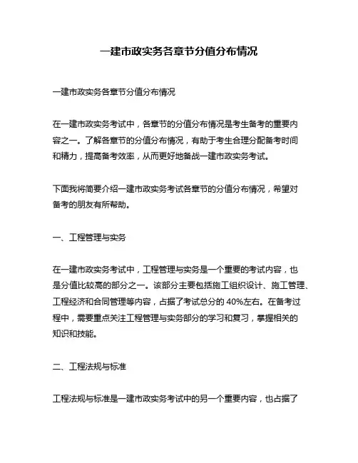 一建市政实务各章节分值分布情况