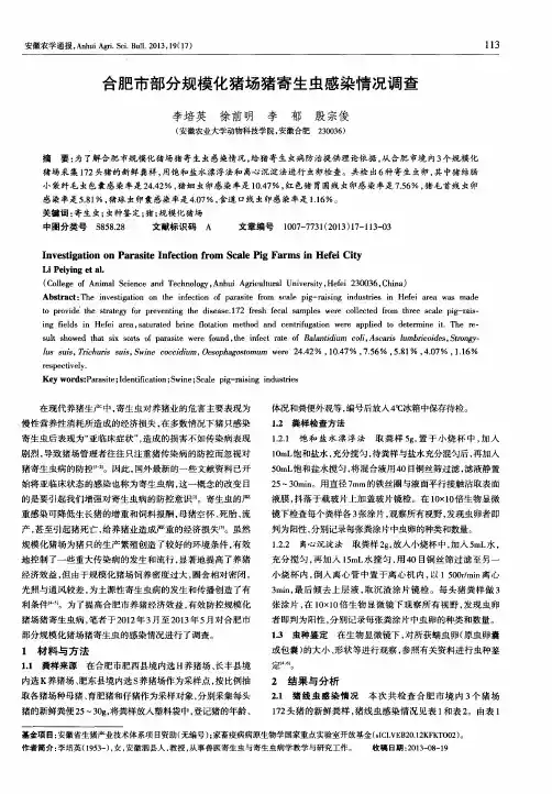 合肥市部分规模化猪场猪寄生虫感染情况调查
