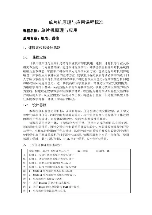 单片机原理与应用课程标准