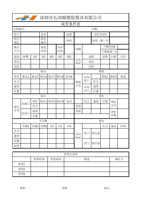 注塑成型条件表