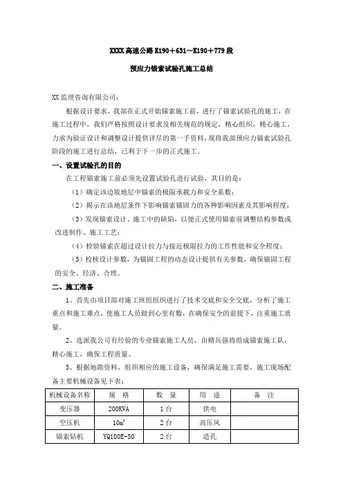 预应力锚索试验孔施工总结