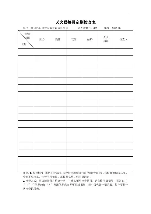 灭火器定期检查记录簿表