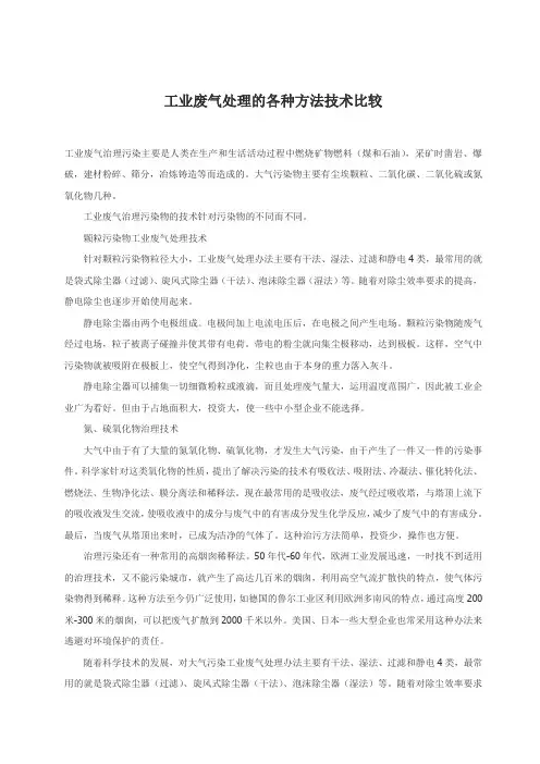 工业废气处理的各种方法技术比较