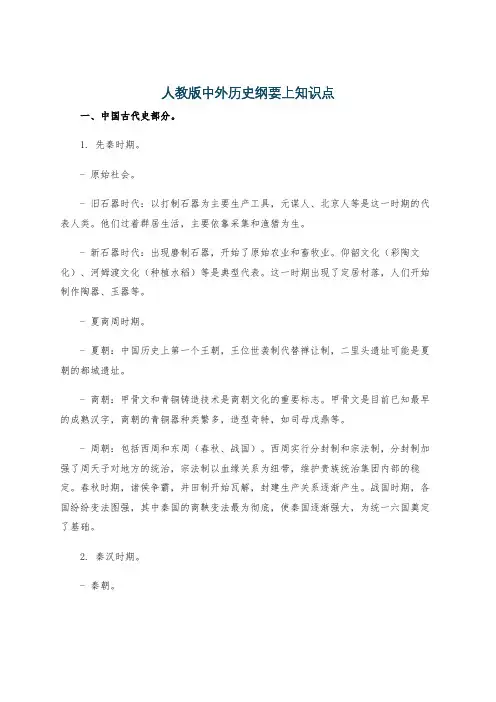 人教版中外历史纲要上知识点