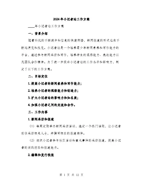 2024年小记者站工作方案(三篇)