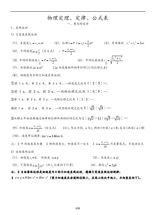 高中物理定理、公式大全(已整理、完整版)有注析说明。