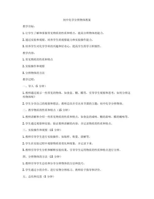 初中化学分辨物体教案