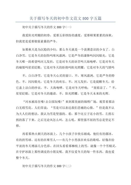 关于描写冬天的初中作文范文800字五篇