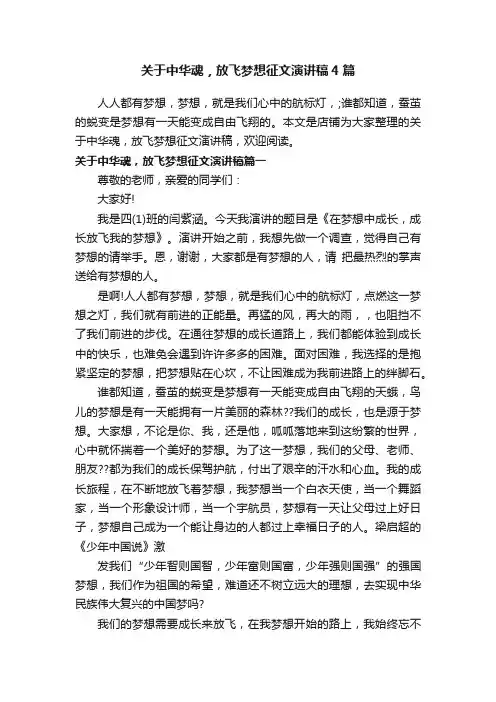 关于中华魂，放飞梦想征文演讲稿4篇