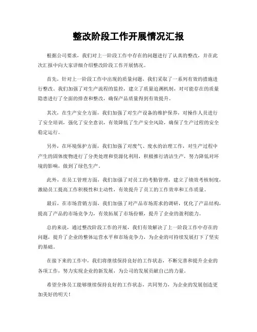 整改阶段工作开展情况汇报