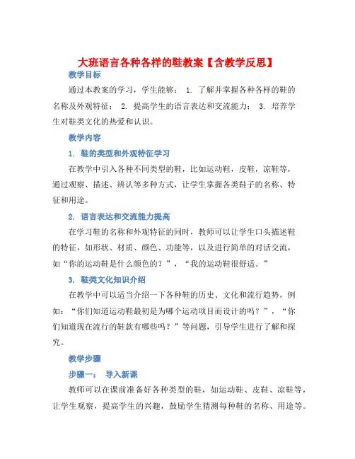大班语言各种各样的鞋教案【含教学反思】
