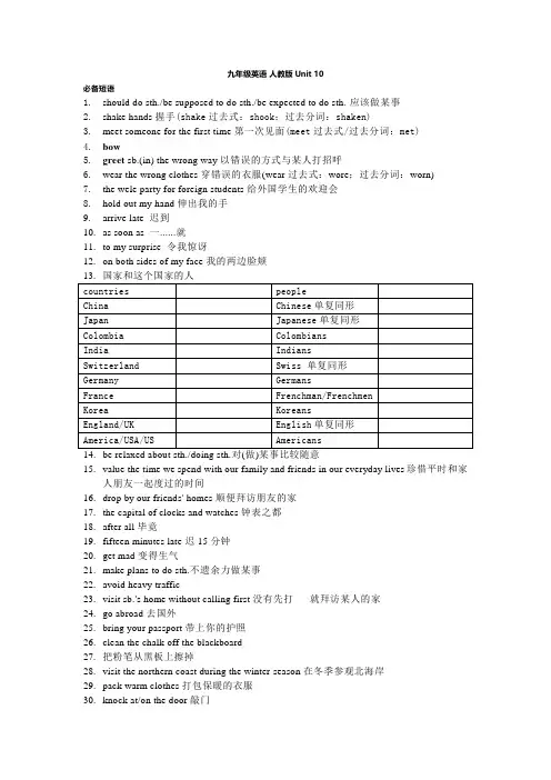 Unit10单元短语和作文背诵2023-2024学年人教版九年级英语全册