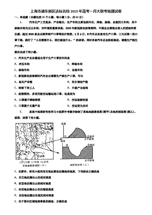 上海市浦东新区达标名校2019年高考一月大联考地理试卷含解析