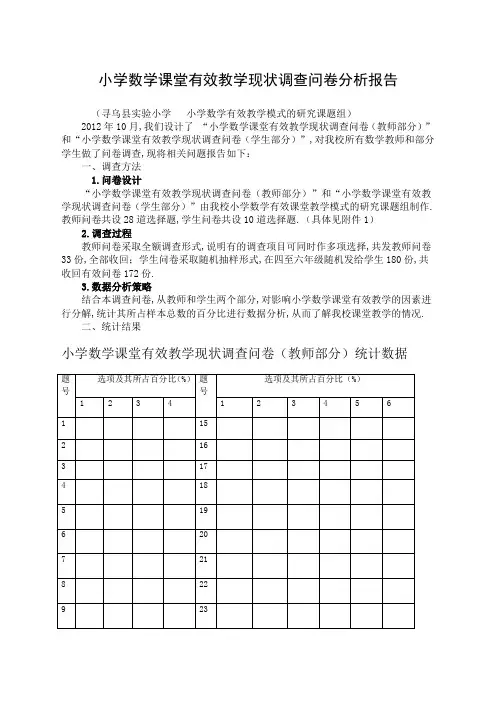 小学数学课堂有效教学现状调查问卷分析报告