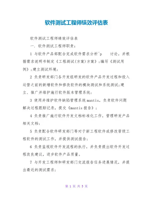 软件测试工程师绩效评估表
