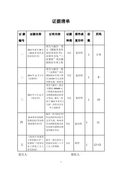 证据清单范本-