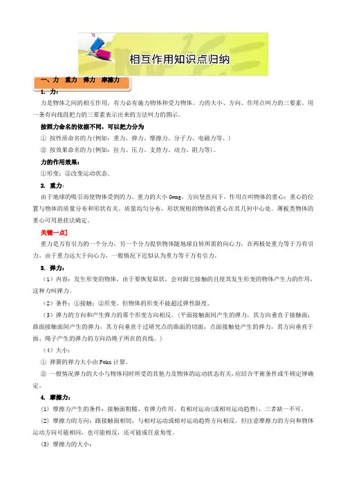 [推荐]高一上学期物理期末复习大串讲(必修1)专题02_相互作用知识点归纳_word版含解析