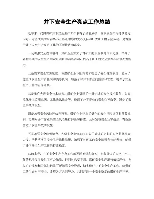 井下安全生产亮点工作总结