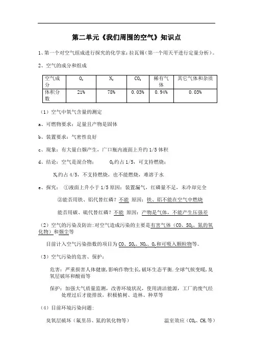 九年级化学第二章我们周围的空气知识点