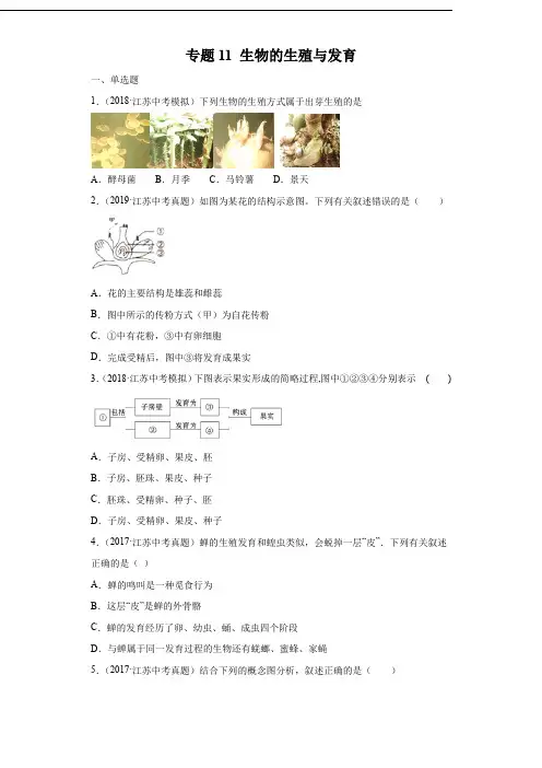 生物中考专题训练及答案解析(珍藏版)：生物的生殖与发育