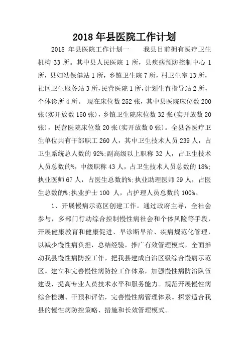 2018年县医院工作计划