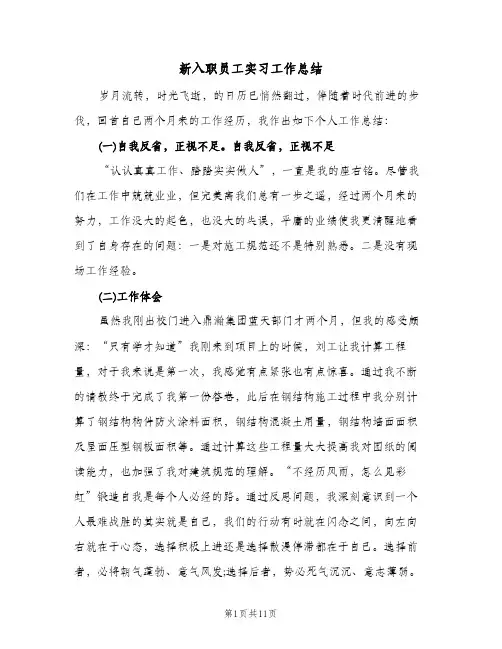 新入职员工实习工作总结（4篇）