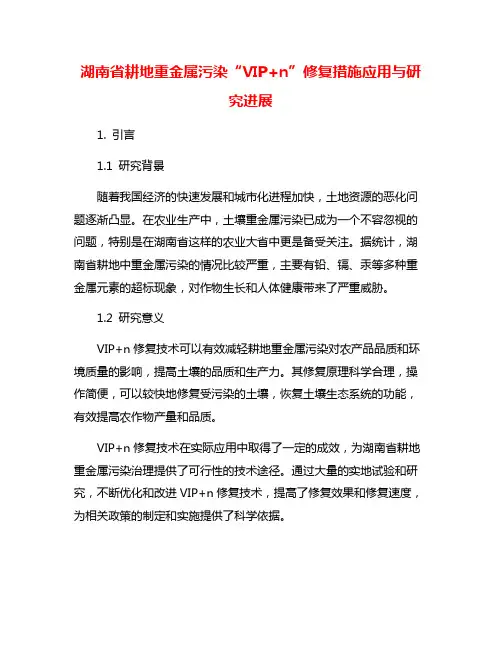 湖南省耕地重金属污染“VIP+n”修复措施应用与研究进展