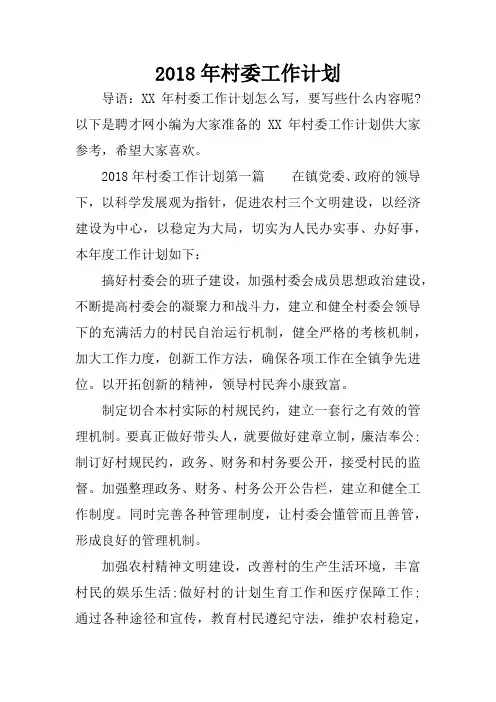 2018年村委工作计划