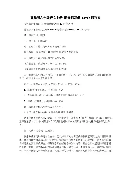 苏教版六年级语文上册 配套练习册 15-17课答案