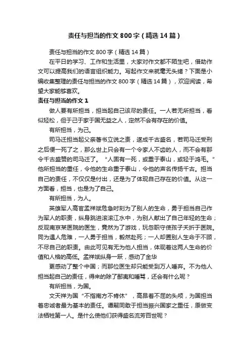 责任与担当的作文800字（精选14篇）