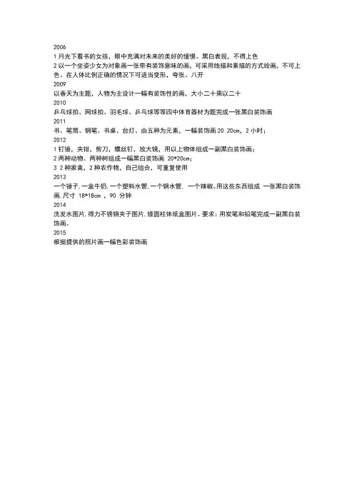 川美院历年设计考题