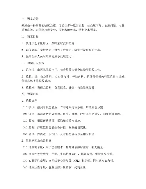 三甲医院晕厥抢救预案模板