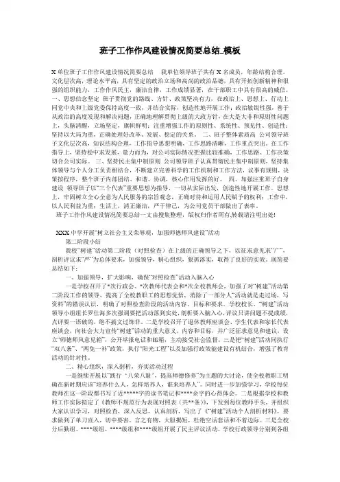 班子工作作风建设情况简要总结_模板