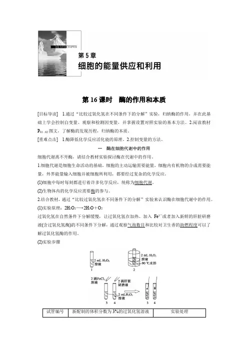 人教版高中生物必修一习题5.1.1酶的作用和本质含解析