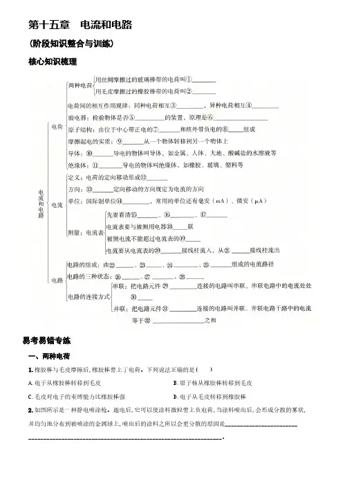 2021年秋季九年级物理上册优化精练    第十五章  电流和电路(阶段知识整合与训练)