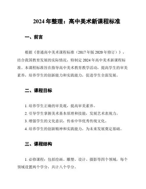 2024年整理：高中美术新课程标准