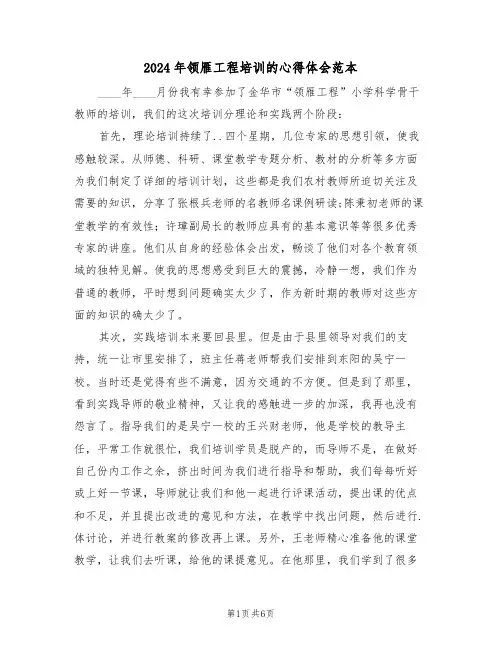 2024年领雁工程培训的心得体会范本(2篇)