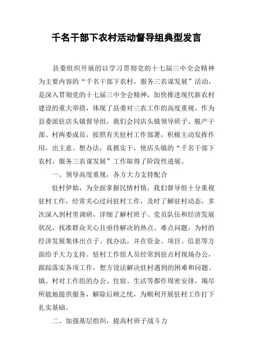 千名干部下农村活动督导组典型发言