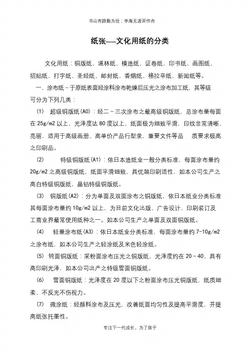 纸张——文化用纸的分类