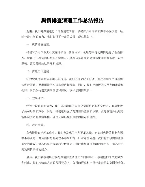 舆情排查清理工作总结报告
