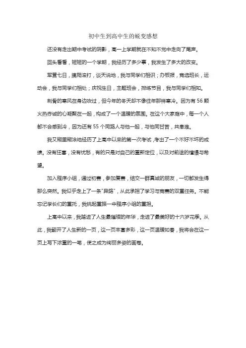 初中生到高中生的蜕变感想