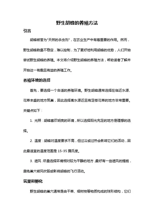野生胡蜂的养殖方法