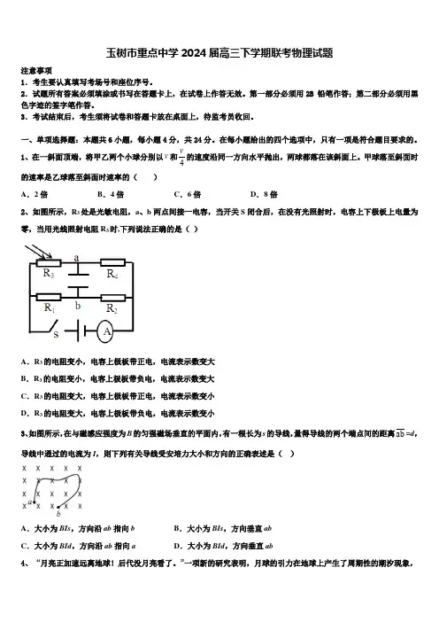 玉树市重点中学2024届高三下学期联考物理试题含解析