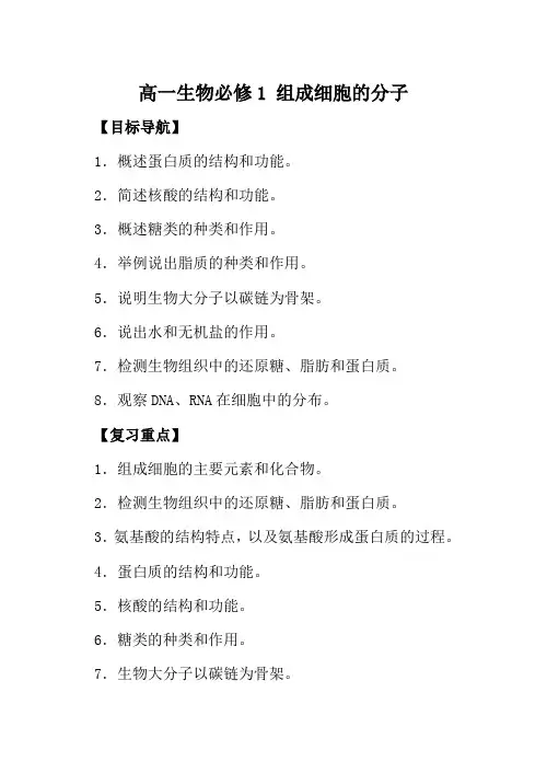 高一生物必修1 组成细胞的分子
