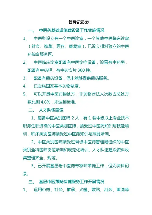 社区卫生服务中心绩效考核督导记录表(模板)