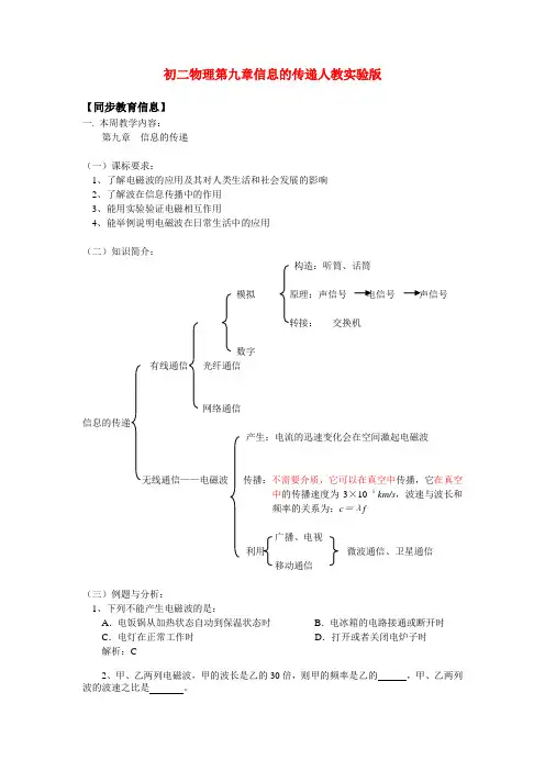 八年级物理第九章信息的传递人教实验版知识精讲