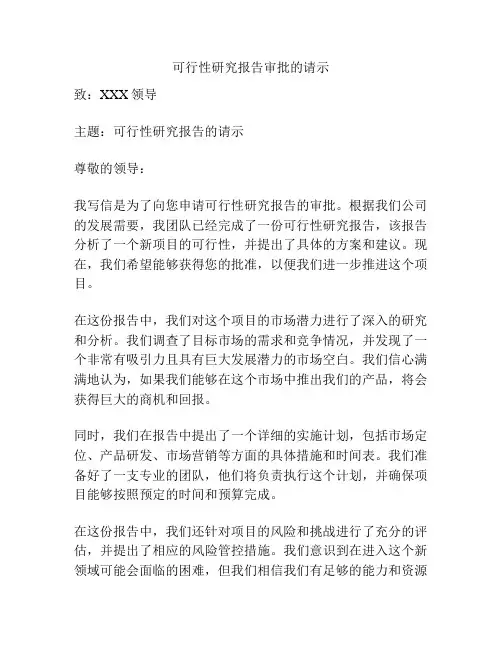 可行性研究报告审批的请示